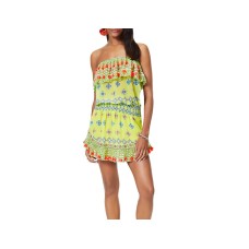 Ramy Brook Women’s Standard Mira Strapless Mini Dress Coverup, Lime Combo, Large