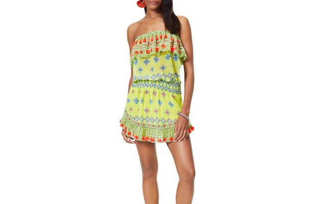  Women’s Standard Mira Strapless Mini Dress Coverup, Lime Combo, Large