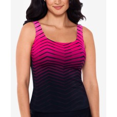Reebok Striped Tankini Swim Top, 16, Black/Pink