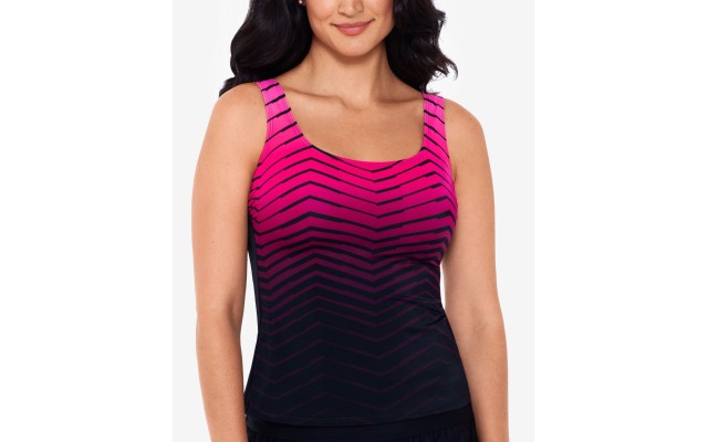  Striped Tankini Swim Top, 16, Black/Pink