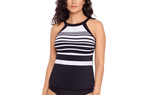  Women’s Insta-Stripe High Neck Tankini Top, Black, 18