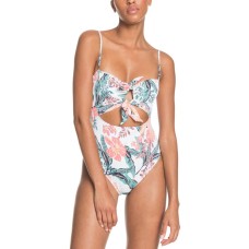 Roxy Juniors’ Just Shine Printed Cutout One-Piece Swimsuit, Medium, Multicolor