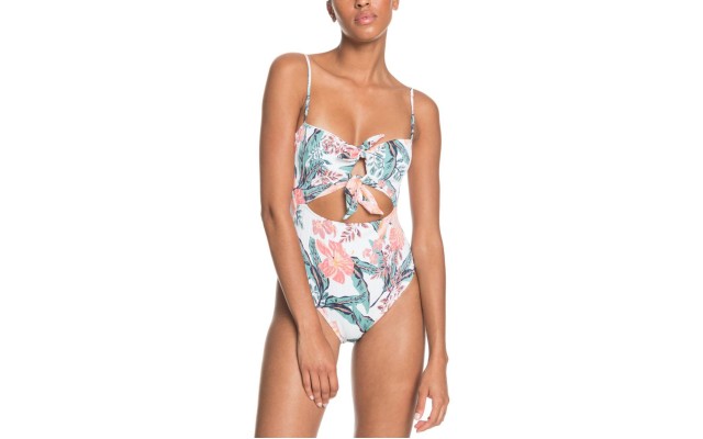  Juniors’ Just Shine Printed Cutout One-Piece Swimsuit, Medium, Multicolor