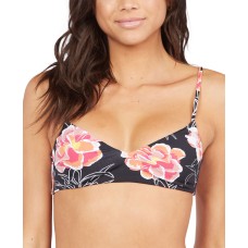 Roxy Juniors’ Printed Beach Classics Athletic Bikini Top, Black, X-Small