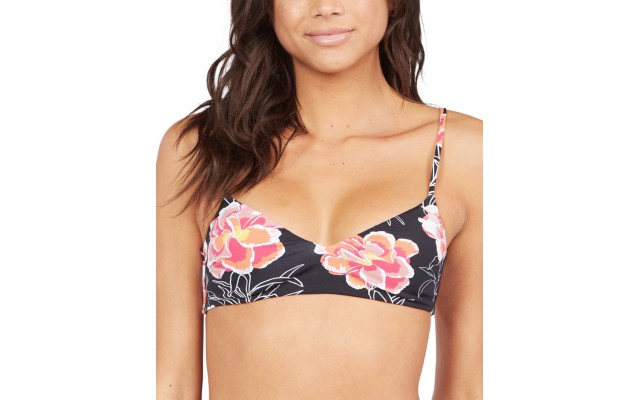 Roxy Juniors’ Printed Beach Classics Athletic Bikini Top, Black, X-Small