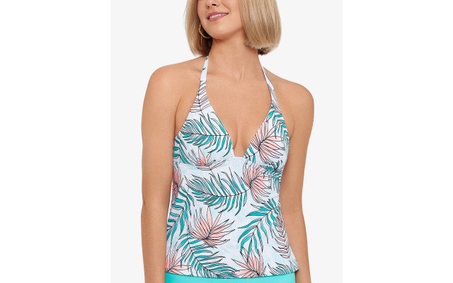  Calm Palm Printed Halter Tankini Top, X-Small, Multi