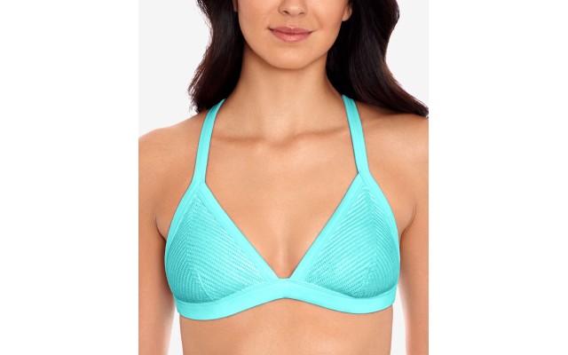  Crochet X-Back Triangle Bikini Top, Turquoise, Medium