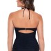  Juniors Cutout Halter Ribbed Tankini Swim Top,Black, Small
