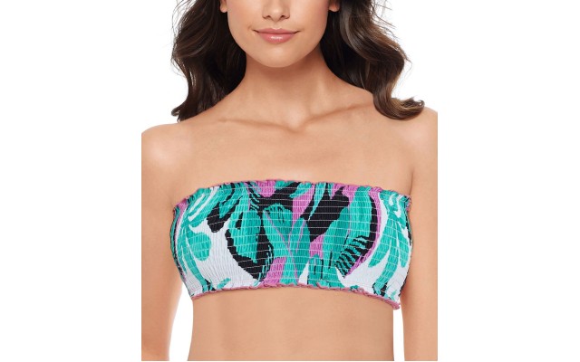  Printed Ruffle-Trimmed Smocked Bandeau Swimsuit, X-Small, Multi