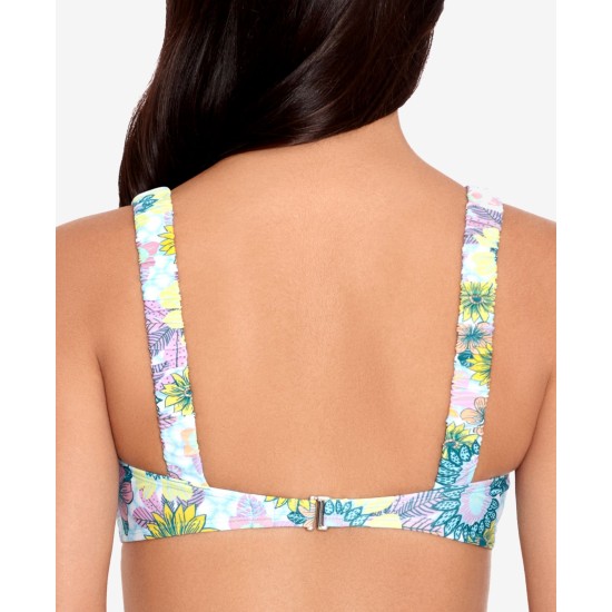  Printed Scrunchie-Strap Bralette Bikini Top, Blue/Multi, X-Large