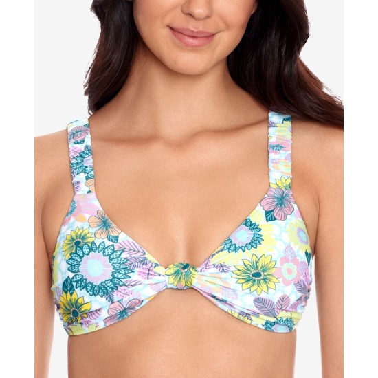  Printed Scrunchie-Strap Bralette Bikini Top, Multi, X-Small