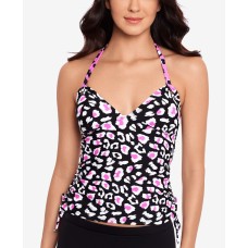 Salt + Cove Shirred-Side Halter Tankini Top, Black/Pink, Small