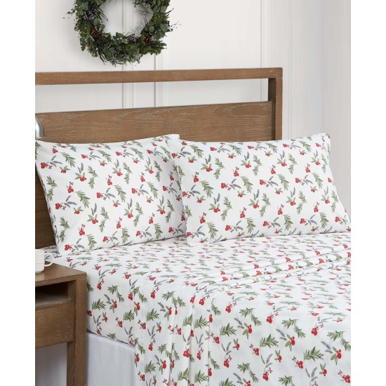  Holiday Microfiber 3 pc Twin Berry Pine Sheet Set Bedding, White