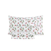 Sanders Holiday Microfiber 3 pc Twin Berry Pine Sheet Set Bedding, White