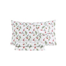 Sanders Holiday Microfiber 3 pc Twin Berry Pine Sheet Set Bedding, White