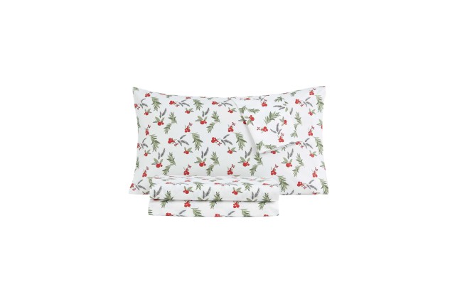  Holiday Microfiber 3 pc Twin Berry Pine Sheet Set Bedding, White
