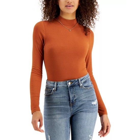  Juniors’ Mock-Neck Bodysuit, Small, Darkorange