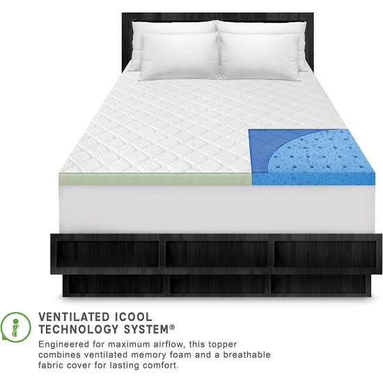  3-Inch Ultimate Cooling Luxury Quilted Memory Foam Bed Topper, White, Twin