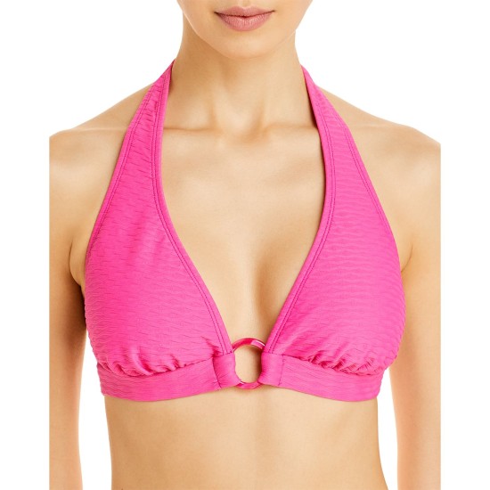 Shoshanna Azalea Tide Halter Bikini Top, Pink, Size D