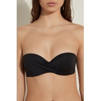 Shoshanna Black Tide Jacquard Twist Bandeau Bikini Top