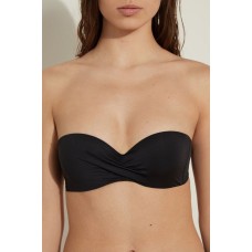 Shoshanna Black Tide Jacquard Twist Bandeau Bikini Top
