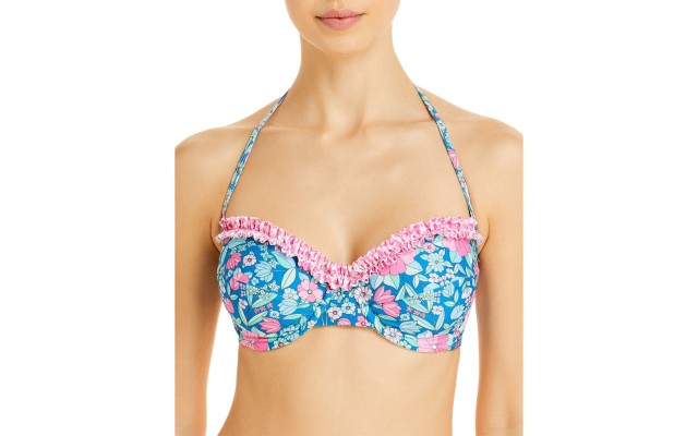  Garden Floral Printed Underwire Bikini Top, Navy, C