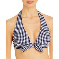 Shoshanna Gingham Halter Bikini Top, Blue, C