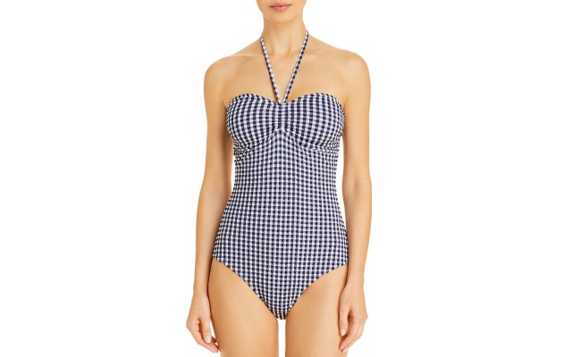  Gingham Halter One Piece Swimsuit, Blue, 12