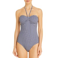 Shoshanna Gingham Halter One Piece Swimsuit, Blue, 6