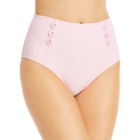 Shoshanna Ribbed High Waist Bikini Bottoms, Pink, X-Small