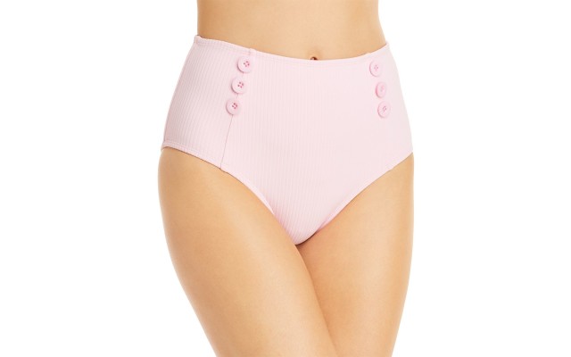  Ribbed High Waist Bikini Bottoms, Pink, X-Small