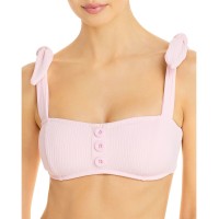 Shoshanna Ribbed Tie Strap Bikini Top, Pink, D