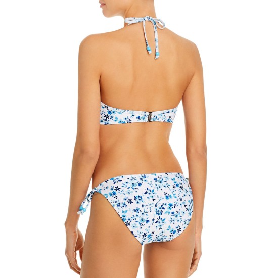  Starboard Floral Bra Halter Bikini Top, White, DD