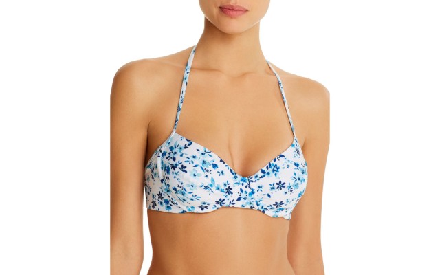  Starboard Floral Bra Halter Bikini Top, White, B