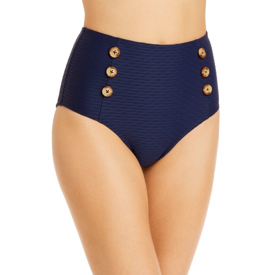  Tide Textured High Waist Bikini Bottom, Navy, Large