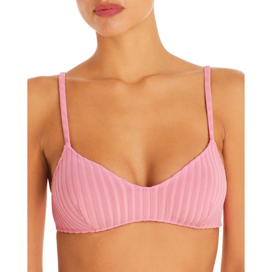 Solid & Striped The Rachel Ribbed Bikini Top, Pink, Medium