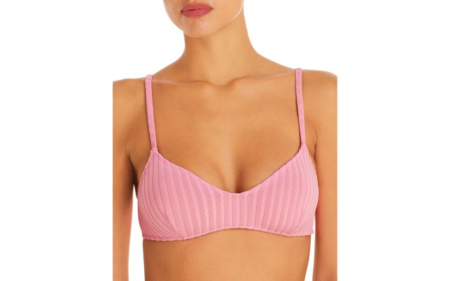 Solid & Striped The Rachel Ribbed Bikini Top, Pink, Large