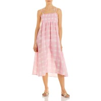 Solid & Striped The Willow Gingham Skirt/Dress Swim Coverup, Pink, Pink, Large