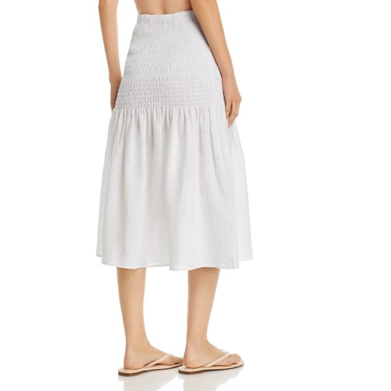 Solid & Striped Smocked Drop-Waist Skirt, Large,White