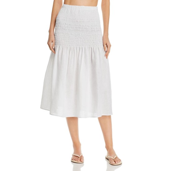 Solid & Striped Smocked Drop-Waist Skirt, Large,White