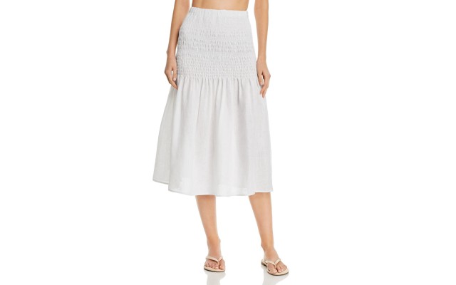 Solid & Striped Smocked Drop-Waist Skirt, Large,White