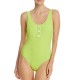 Solid & Striped The Anne-Marie Button-Placket Ribbed One Piece Swimsuit, Green, X-Small