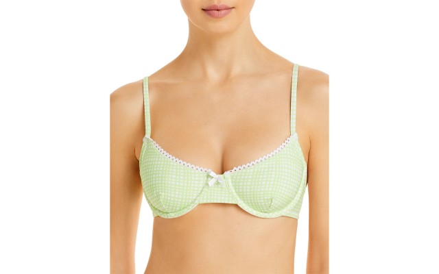 Solid & Striped The Daphne Gingham Underwire Bikini Top, Green, Large