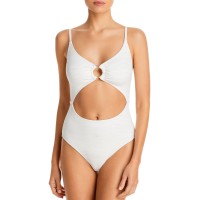 Solid & Striped Womens Animal Print Lined One-Piece Swimsuit White M