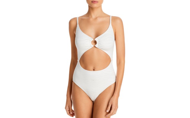 Solid & Striped Womens Animal Print Lined One-Piece Swimsuit White M
