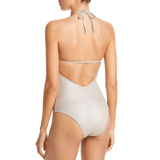 Solid & Striped Womens Metallic Lined One-Piece Swimsuit Silver S