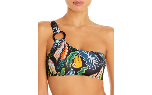 Solid & Striped Women’s The Desi Printed Asymmetric Bikini Top, Black, Medium