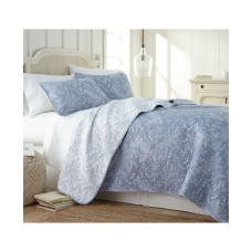 Southshore Fine Linens Lightweight Reversible Floral Quilt and Sham Set, Blue, King/California King