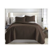 Southshore Fine Linens Oversized Lightweight Quilt and Sham Set Bedding, Full/Queen, Brown