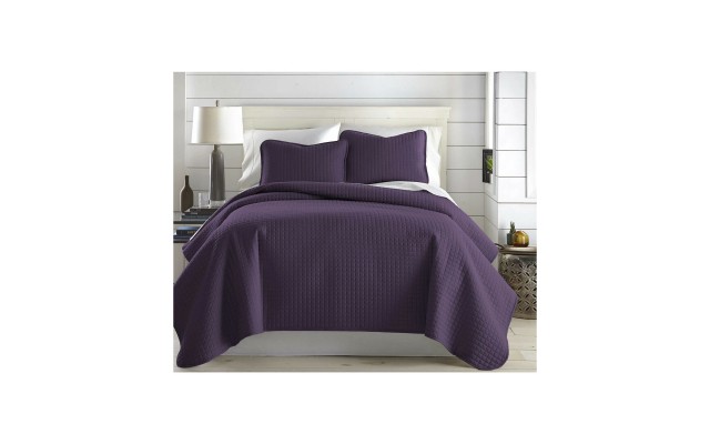  Oversized Lightweight Quilt and Sham Set, Purple, Kingcalifornia King